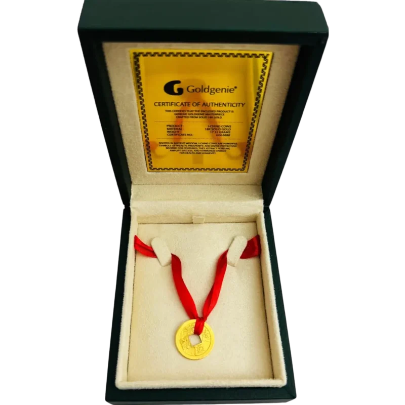 18k Solid Gold I Ching Coin in luxury box