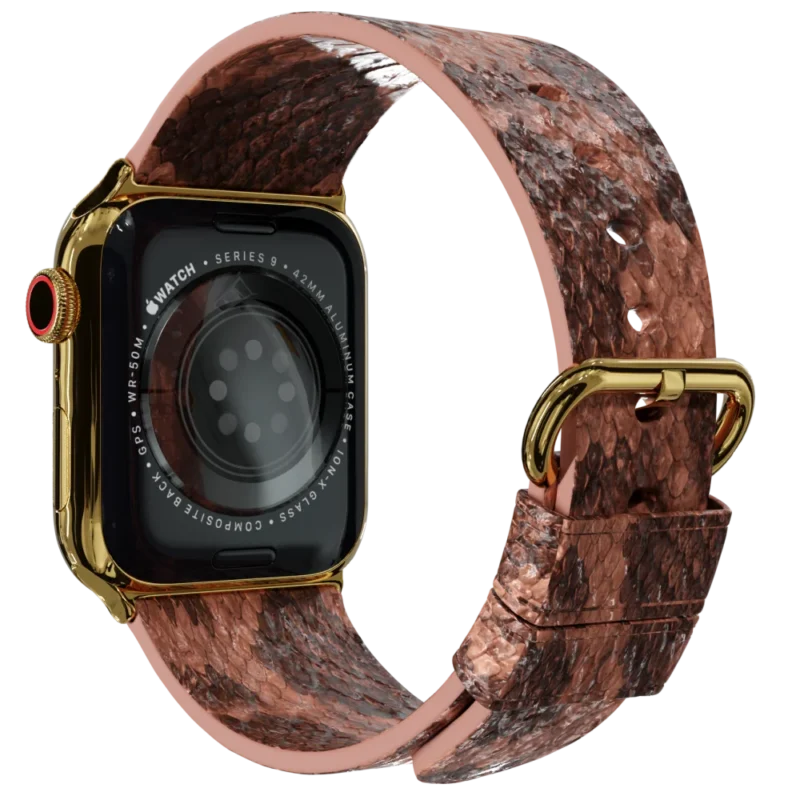 Gold Apple Watch 9 with Brown Python Strap back