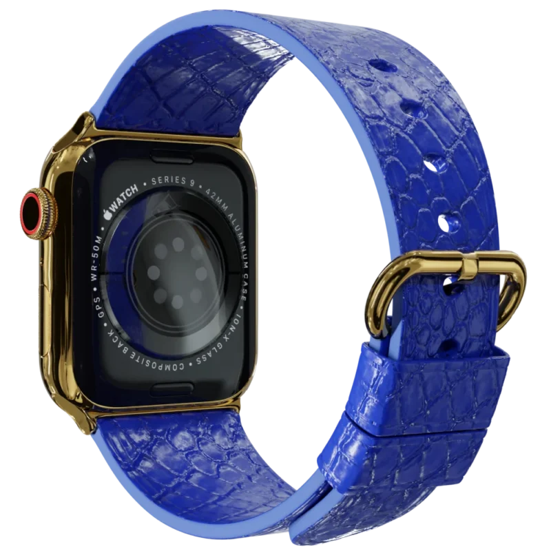 gold apple watch 9 with blue python strap 2