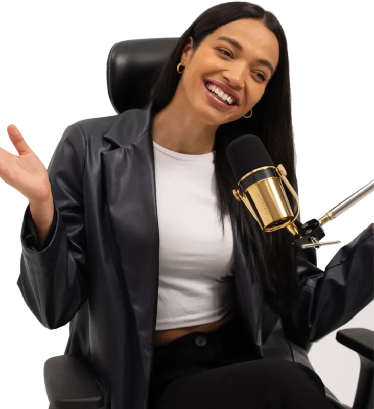 A girl talking with 24K Gold Microphones