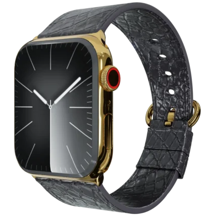 Gold Apple Watch 11 with Black Python Strap.webp