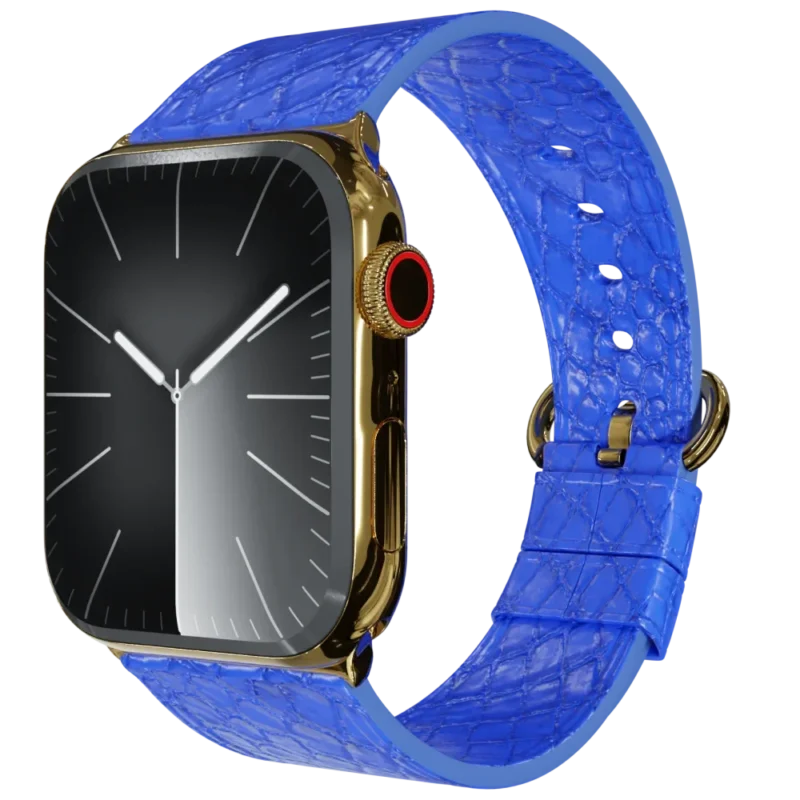 Gold Apple Watch 11 with Blue Python Strap.webp