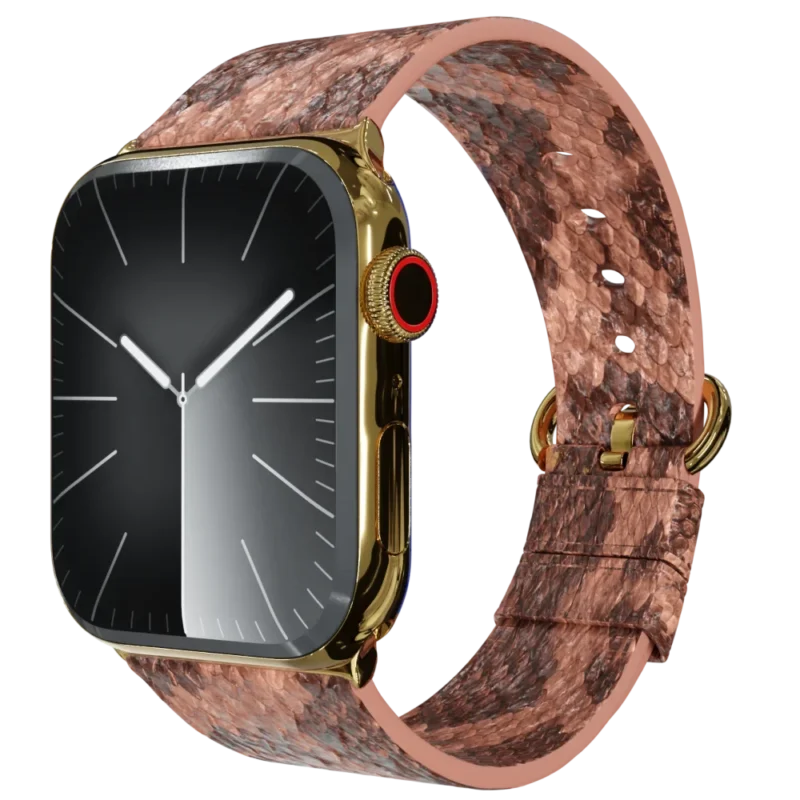 Gold Apple Watch 11 with Brown Python Strap.webp