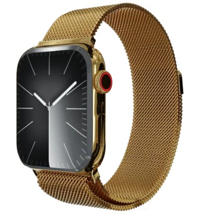 Gold Apple Watch 11 with Milanese strap.webp