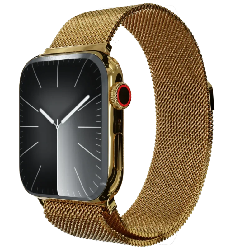 Gold Apple Watch 11 with Milanese strap.webp