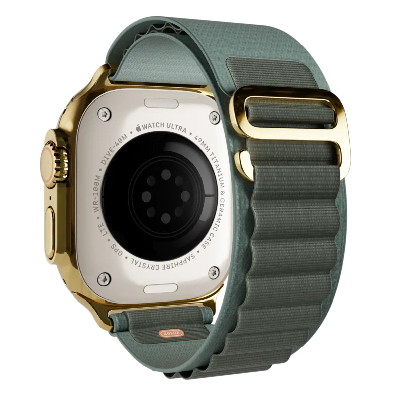 Ultra 2 Watch with Green Ocean Band 24k Gold Customized back 1.webp
