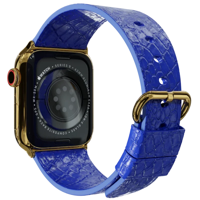 gold apple watch 11 with blue python strap 2.webp